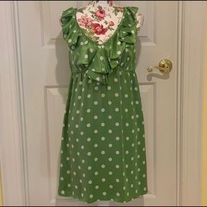 Ann Taylor Loft green silk polka dot dress size 4